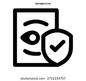Icono que muestra una conexión de red segura con un ojo y un escudo que simbolizan la privacidad y la seguridad.