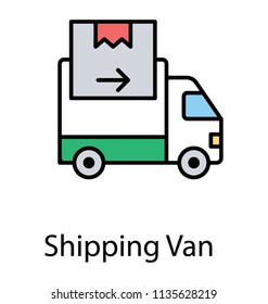 
An icon showing shipping van loaded with a package and arrow directing in straight route 
