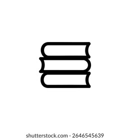 Ein Symbol, das einen gestaffelten Stapel von drei Büchern von vorne anzeigt. Minimalistischer Monolinvektor für Bibliotheks- oder Studienthemen.