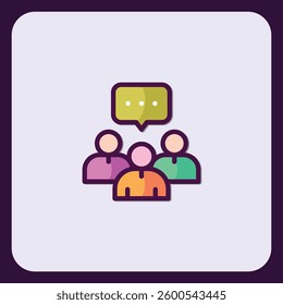 Icon showing team collaborating with message bubble for teamwork concept