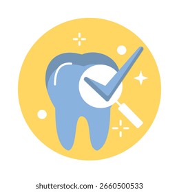 Icono que muestra un diente con una marca de verificación, que indica un tratamiento dental exitoso o un Estado saludable.