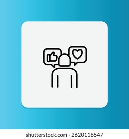 Icon showing two chat bubbles with heart and like symbols, representing copywriting for social platforms.