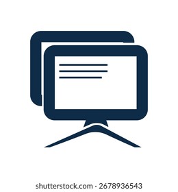 Un icono que muestra dos monitores de escritorio superpuestos, con uno que muestra líneas de texto. Este gráfico representa el proceso de copiar y pegar datos de una fuente a otra
