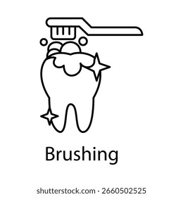 Icon showing the use of a toothbrush to clean teeth.