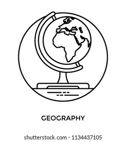 Icon showing showing world globe in round shape, on a stand, indicating table globe icon