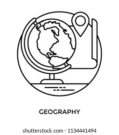 Icon showing showing world globe in round shape, on a stand, indicating table globe icon
