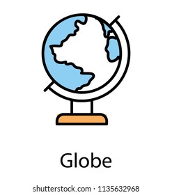 
Icon showing showing world globe in round shape, on a stand, indicating table globe icon
