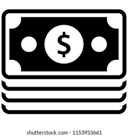 The icon shows the bills of dollars. Pixel precise design. Suitable for all devices, SEO, SMM, UX. Perfect for use in presentations, analytical reports, branding and many other. Use it on any surface