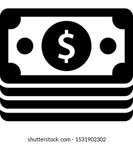 The icon shows the bills of dollars. Pixel precise design. Suitable for all devices, SEO, SMM, UX. Perfect for use in presentations, analytical reports, branding and many other.