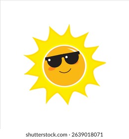 The icon shows a bright, cheerful sun with a wide, friendly smile. It is wearing stylish dark sunglasses, giving it a cool, relaxed look as if it's enjoying a sunny day.