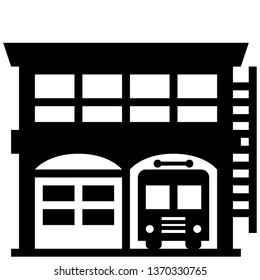 Icon shows a building of a fire station. Pixel precise design. Suitable for all devices, SEO, SMM, UX. Perfect for use in presentations, analytical reports, branding and many other