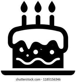 Icon shows a cake with candles. Pixel precise design. Suitable for all devices, SEO, SMM, UX. Perfect for use in presentations, analytical reports, branding and many other. Use it on any surface