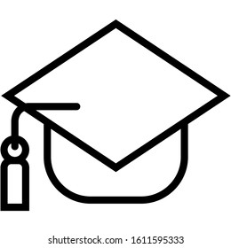 The icon shows the cap of a graduate student. Pixel precise design. Suitable for all devices, SEO, SMM, UX. Perfect for use in presentations, analytical reports, branding