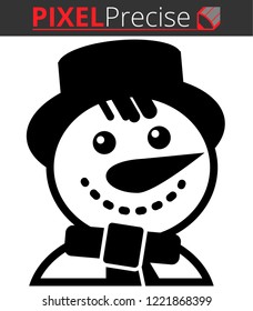 The icon shows a Christmas snowman. Pixel precise design. Suitable for all devices, SEO, SMM, UX. Perfect for use in presentations, analytical reports, branding and many other. Use it on any surface