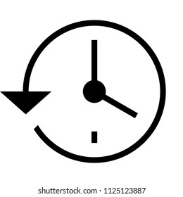The icon shows the clock and the round arrow to the left. Pixel precise design, line icon. Suitable for all devices, SEO, SMM, UX. Perfect for use in presentations, analytical reports, branding