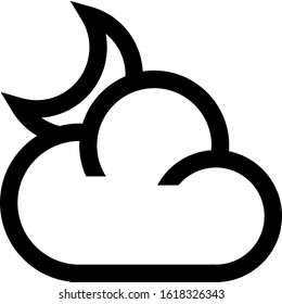 Icon shows a cloud and a crescent. Pixel precise design. Suitable for all devices, SEO, SMM, UX. Perfect for use in presentations, analytical reports, branding