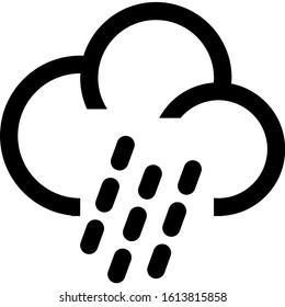 Icon shows a cloud and rain falling from the cloud. Pixel precise design. Suitable for all devices, SEO, SMM, UX. Perfect for use in presentations, analytical reports, branding