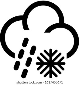 Icon shows a cloud and snow and rain falling from the cloud. Pixel precise design. Suitable for all devices, SEO, SMM, UX. Perfect for use in presentations, analytical reports, branding