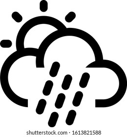 Icon shows a cloud, sun and rain falling from the cloud. Pixel precise design. Suitable for all devices, SEO, SMM, UX. Perfect for use in presentations, analytical reports, branding