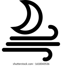 Icon shows a crescent and flows of the wind. Pixel precise design. Suitable for all devices, SEO, SMM, UX. Perfect for use in presentations, analytical reports, branding