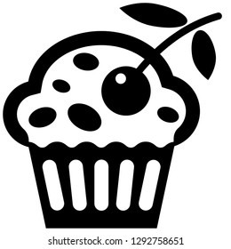 Icon shows cupcake with chocolate chip or muffin. Pixel precise design, line icon. Suitable for all devices, SEO, SMM, UX. Perfect for use in presentations, analytical reports, branding and many other