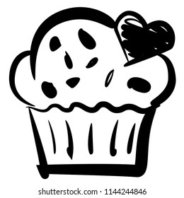 The icon shows cupcake hand drawn. Suitable for all devices, SEO, SMM, UX. Perfect for use in presentations, analytical reports, branding and many other. Use it on any surface