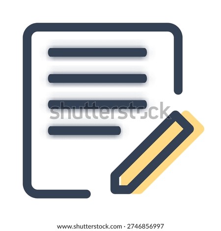 The icon shows a document with horizontal lines inside it, representing text content, accompanied by a pencil on the right side. This typically symbolizes writing, editing, note-taking, or creating documents. It is commonly used in digital interfaces to represent actions related to text input and document creation or editing.