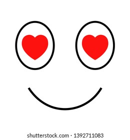 Icon shows the face when in love. Red heart in the eyes. Vector illustration in a flat design. Outline stroke.