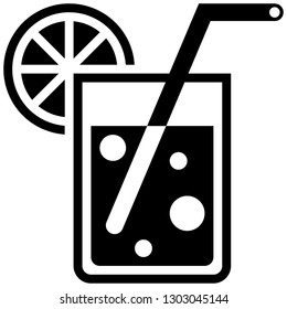 Icon shows a glass of lemonade with a lemon slice and a straw. Pixel precise design. Suitable for all devices, SEO, SMM, UX. Perfect for use in presentations, analytical reports, branding