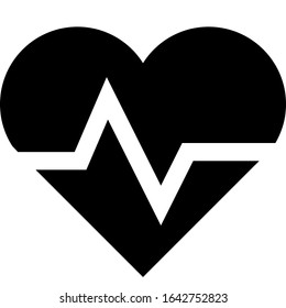 Icon shows a heart. A zigzag is drawn on the heart. Zigzag shows an electrocardiogram of heartbeat. Pixel precise design. Suitable for all devices, SEO, SMM, UX. Perfect for use in branding