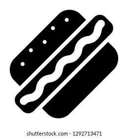 Icon shows a hot dog with sausage and mustard. Pixel precise design. Suitable for all devices, SEO, SMM, UX. Perfect for use in presentations, analytical reports, branding and many other