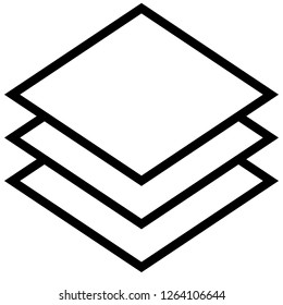 The icon shows the layers. These are three diamonds placed one above the other. Pixel precise design. Suitable for all devices, SEO, SMM, UX. Perfect for use in presentations, analytical reports