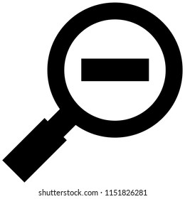 The icon shows a magnifying glass with a minus symbol. Pixel precise design. Suitable for all devices, SEO, SMM, UX. Perfect for use in presentations, analytical reports, branding and many other. Use 