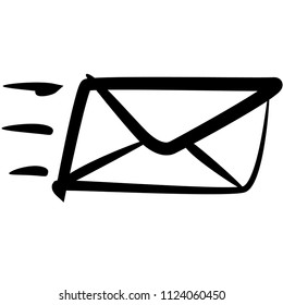The icon shows a mail envelope drawn by hand. Contact or Message, outgoing messages. Suitable for all devices, SEO, SMM, UX. Perfect for use in presentations, analytical reports, branding
