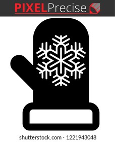 Icon shows a mitten with a snowflake. Pixel precise design. Suitable for all devices, SEO, SMM, UX. Perfect for use in presentations, analytical reports, branding and many other. Use it on any surface