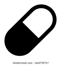 Icon shows an oval-shaped pill. One half of the pill is black, the other half of the pill is white. Pixel precise design. Suitable for all devices, SEO, SMM, UX. Perfect for use in branding