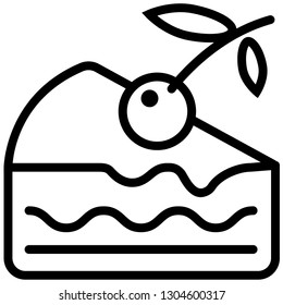 Icon shows a piece of cake with a cherry. Pixel precise design. Suitable for all devices, SEO, SMM, UX. Perfect for use in presentations, analytical reports, branding and many other