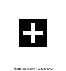 Icon shows a plus sign on black background. Pixel precise design. Suitable for all devices, SEO, SMM, UX. Perfect for use in presentations, analytical reports, branding. Use it on any surface