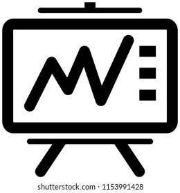 Icon shows the presentation screen and graphics on it. Pixel precise design. Suitable for all devices, SEO, SMM, UX. Perfect for use in presentations, analytical reports, branding and many other