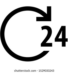 Icon shows a round arrow and the number 24. Pixel precise design. Suitable for all devices, SEO, SMM, UX. Perfect for use in presentations, analytical reports, branding and many other