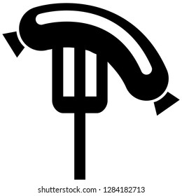 Icon shows a sausage on a fork. Pixel precise design. Suitable for all devices, SEO, SMM, UX. Perfect for use in presentations, analytical reports, branding and many other. Use it on any surface
