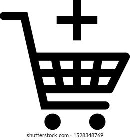 Icon shows a shopping basket with a plus sign. Pixel precise design. Suitable for all devices, SEO, SMM, UX. Perfect for use in presentations, analytical reports, branding and many other