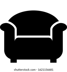 Icon shows a soft armchair with armrests. Pixel precise design. Suitable for all devices, SEO, SMM, UX. Perfect for use in presentations, analytical reports, branding