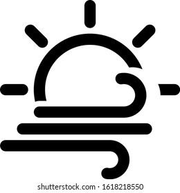 Icon shows sun and flows of the wind. Pixel precise design. Suitable for all devices, SEO, SMM, UX. Perfect for use in presentations, analytical reports, branding