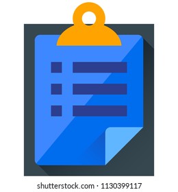 The icon shows the Task List Sheet attached to the tablet. Pixel precise design. Material design. Colors. Suitable for all devices, SEO, SMM, UX. Perfect for use in presentations, analytical reports