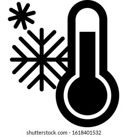 Icon shows a thermometer and two snowflakes. Pixel precise design. Suitable for all devices, SEO, SMM, UX. Perfect for use in presentations, analytical reports, branding