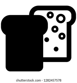 The icon shows two bread toasts. Pixel precise design. Suitable for all devices, SEO, SMM, UX. Perfect for use in presentations, analytical reports, branding and many other. Use it on any surface