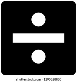 Icon shows a white division sign on black background. Pixel precise design. Suitable for all devices, SEO, SMM, UX. Perfect for use in presentations, analytical reports, branding