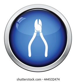 Icon of side cutters. Glossy button design. Vector illustration.