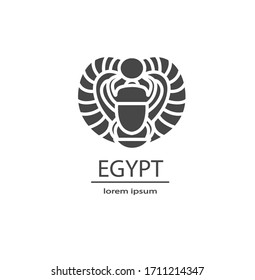Icon of sights of ancient Egypt. Scarab beetle the fill and cut out the outline on an isolated white background. For labels, business cards, and travel websites.  The stylish icon in dark gray